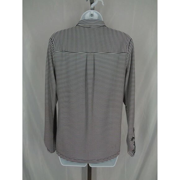 Ann Taylor Stripe Tab Roll Sleeve Button Shirt Size Medium - Picture 2 of 8
